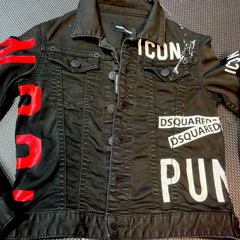 DSQUARED2 Kids Black Jean Jacket with Red and White Accents